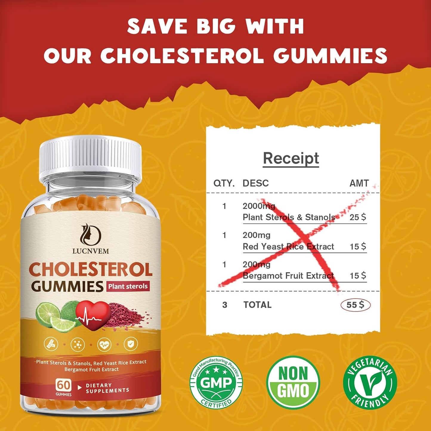 (2 Pack) Cholesterol Supplements Gummies for Cholesterol Healthy, Plant Sterols & Stanols, Red Yeast Rice, Citrus Bergamot Complex for Cholesterol, Maintain Healthy Cholesterol Levels - 60 Day Supply