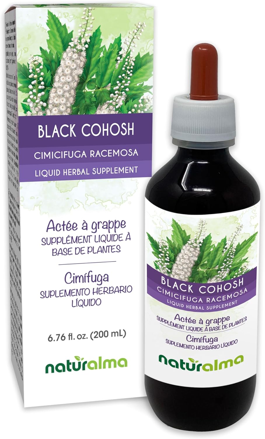 Naturalma Black Cohosh (Cimicifuga racemosa or Actaea racemosa) Rhizome Alcohol-Free Tincture - 6.76 fl oz Liquid Extract in Drops - Herbal Supplement - Vegan