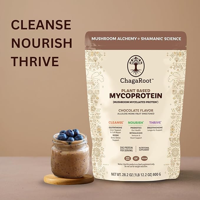 Mycoprotein Mushroom Protein Powder, Chocolate Flavor, 20g Plant Based Protein per Serving, Reishi, Chaga, Lions Mane, Shiitake, Turkey Tail, Vegan, Gluten Free, Coffee, Smoothies, 1.76 lb