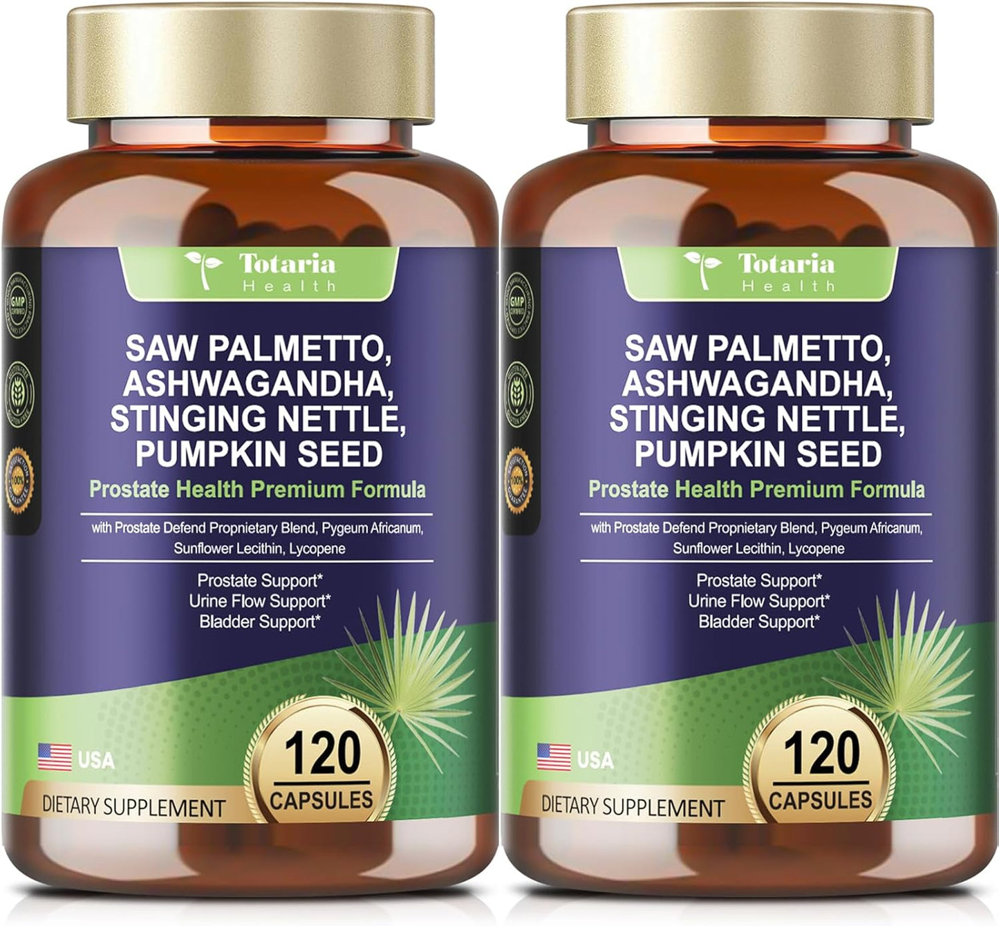 2Pack Organic Saw Palmetto - Prostate Health Supplements for Men with Ashwagandha Root, Stinging Nettle, Pumpkin Seed, Prostate Defend Propnietary Blend, DHT Blocker, 240 Count