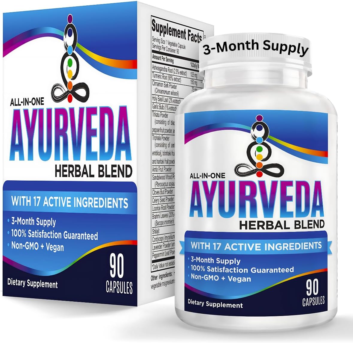 17-in-1 AYURVEDA Supplements (3-Month Bulk Supply) | Traditional Blend of Ayurvedic Herbs | Overall Health & Wellness Support Supplement | Strong Mind, Body & Spirit | Ayurveda Products | 90 Capsules