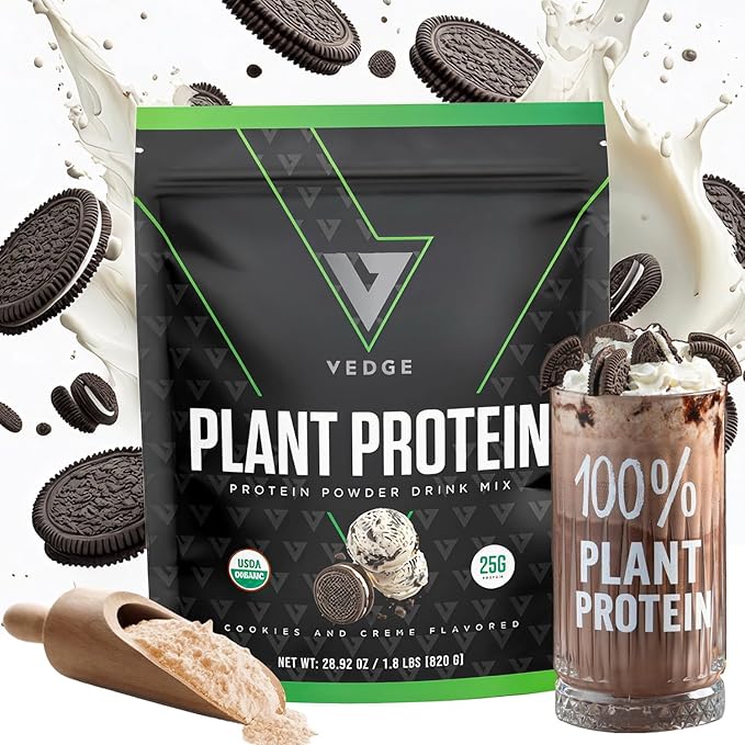 VEDGE Vegan Protein Powder - Plant Protein Powder with Pea, Pumpkin & Sunflower - USDA Organic, Amino Acids, Dairy Free, Soy Free, Keto, Non GMO - Cookies and Creme - 20 Servings