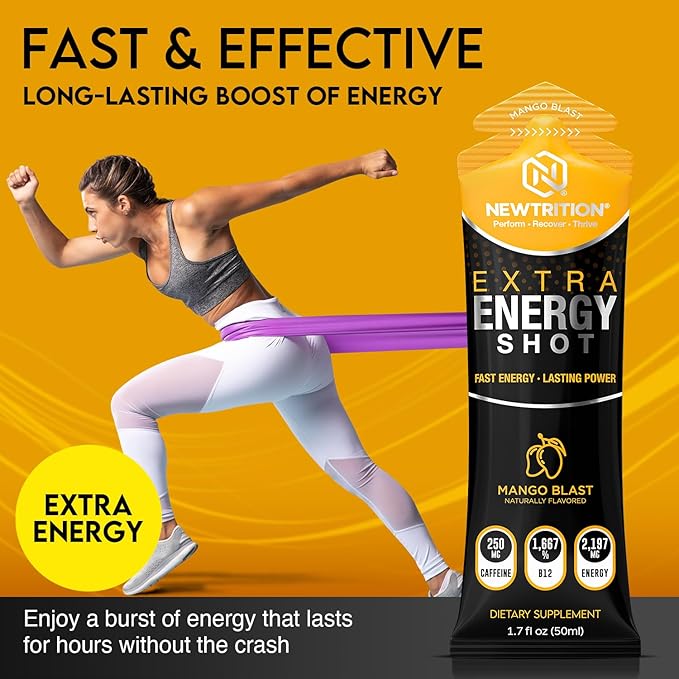 NewTrition® Extra Strength Energy Shots 1.7 fl oz - 250mg Caffeine with B Vitamins & Amino Acids, Sugar-Free Zero Calorie Vitamin Energy Drink for Focus & Endurance (Pack of 24, 4 Flavors - Mixed 3)