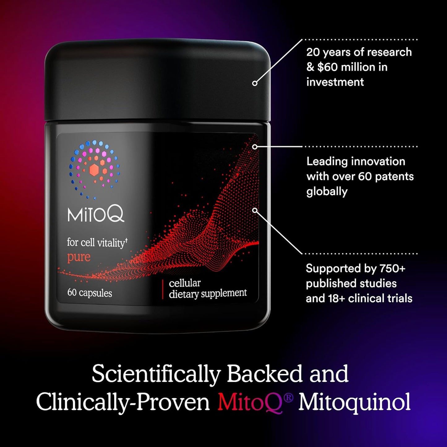 MitoQ Pure Advanced Mitochondria Supplement Superior Bioavailability to CoQ10 | Reduces Free Radical Damage for Healthy Aging, Metabolism, Heart Health, Energy, Strength & Mobility