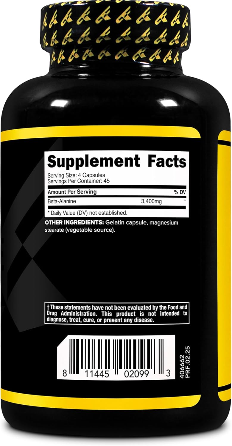 Primaforce Beta Alanine Capsules 3,400mg, 180 Capsules (45 Servings) - Potent Beta-Alanine Supplement