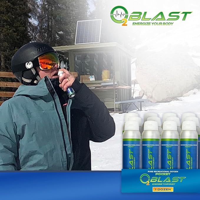 O2 Blast - Pure Oxygen Supplement - Filled with 99.99% Pure Oxygen to Support Fast Recovery, Increase Stamina & Enhance Focus for High Altitude and Action Sports, 4L Portable Can Flip-Top Cap, 12-Pack