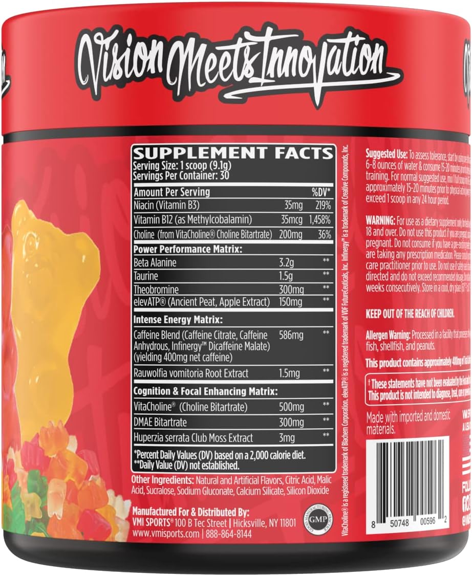 KXR Pre-Workout Energy Powder | Intense Energy Pre-Workout Drink for Men and Women| Creatine Free | Improves Performance - Enhanced Focus & Increased Endurance | 30 Servings (Gummy Bear)