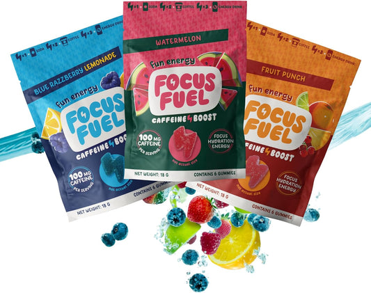 Energy Chews – Trial Size Variety Sample Pack (9 Servings) – 100mg Caffeine + Alpha GPC + L-Theanine + B12, Magnesium – Blue Razzberry Lemonade, Watermelon, Fruit Punch – No Crash or Jitters