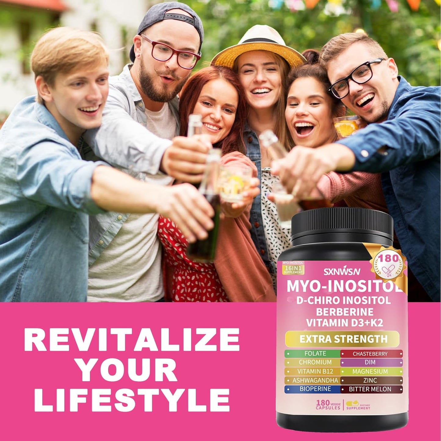 Myo-Inositol & D-Chiro Inositol Supplement with Berberine Ashwagandha - Healthy Hormone Balance & Healthy Ovarian Support for Female Health & Wellness