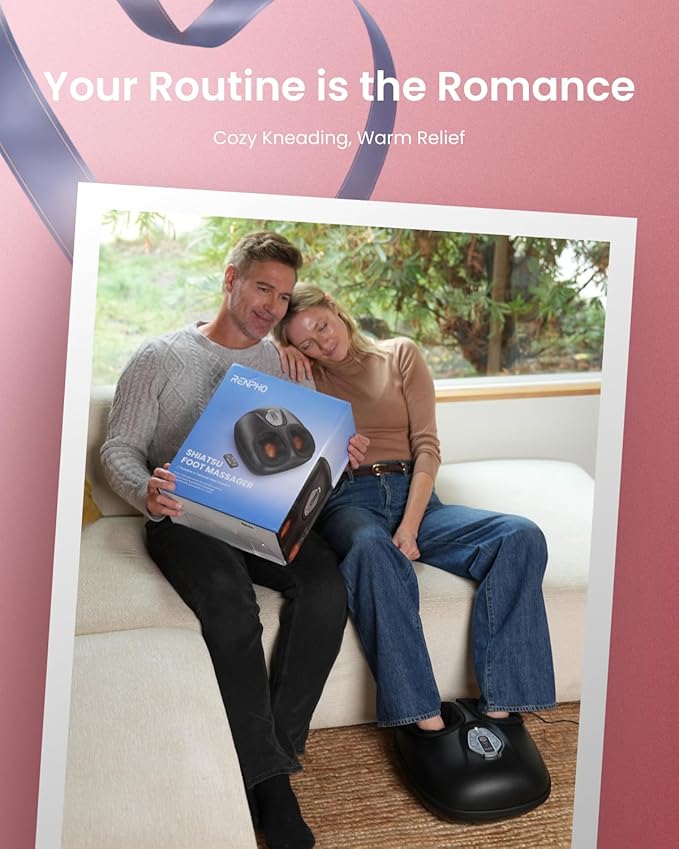 RENPHO Foot Massager Machine with Heat [2026 Upgraded], Shiatsu Foot Massager for Plantar Fasciitis, Valentines Day Gifts for Her Him, Cordless Control, FSA Eligible HSA Store Eligible, Black