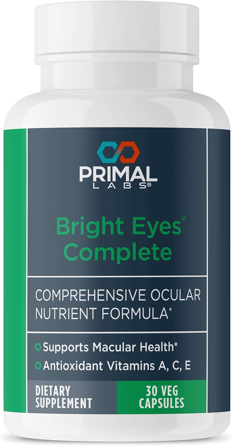 Primal Health Bright Eyes Complete - Ocular & Macular Health - Clear Vision - Lutein & Zeaxanthin Formula - Healthy Eyesight - Relieves Eye Strain from Blue Light - Dietary Supplement - 30 Capsules