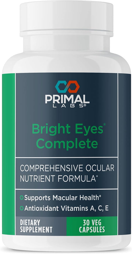 Primal Health Bright Eyes Complete - Ocular & Macular Health - Clear Vision - Lutein & Zeaxanthin Formula - Healthy Eyesight - Relieves Eye Strain from Blue Light - Dietary Supplement - 30 Capsules