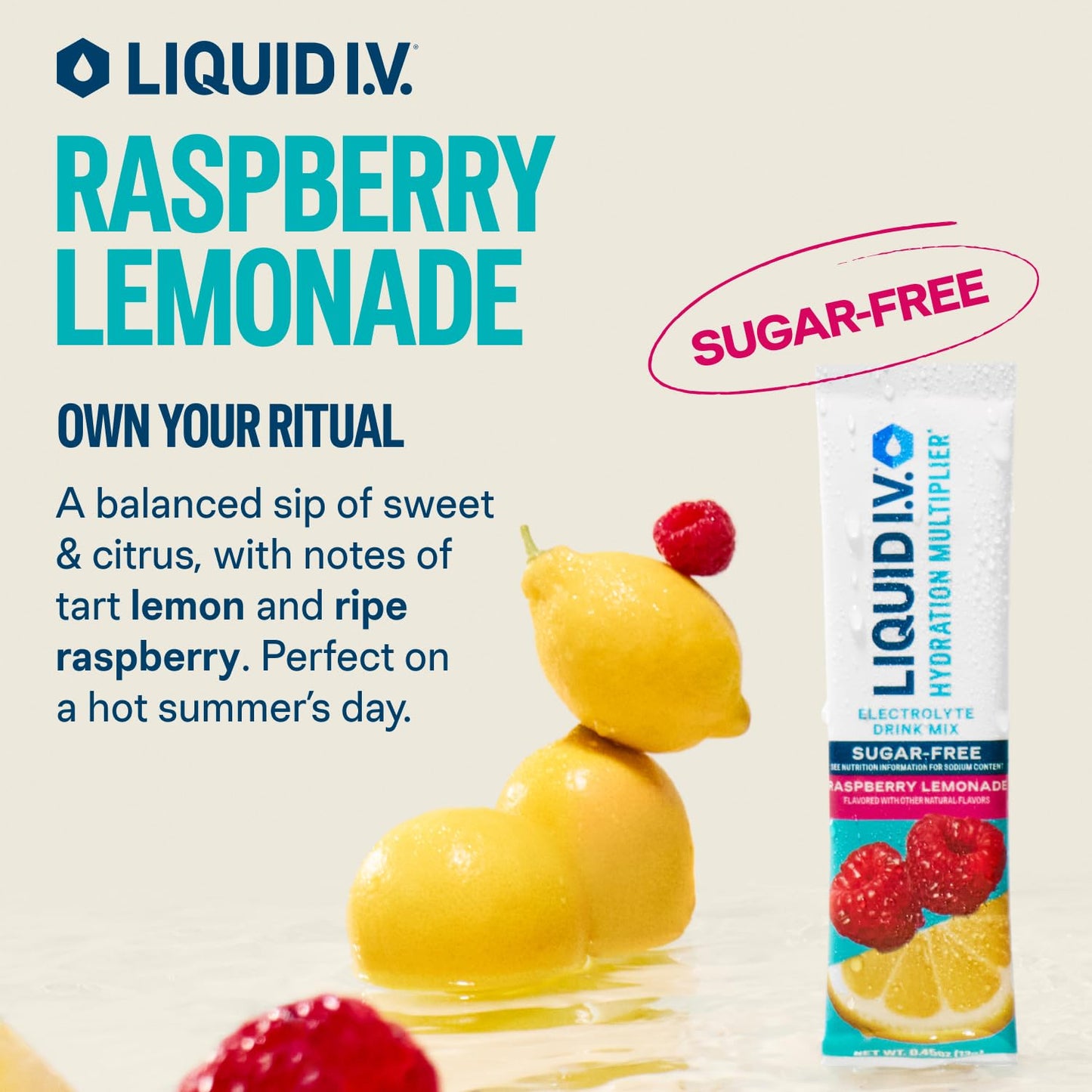 Liquid I.V.® Hydration Multiplier Sugar Free – Raspberry Lemonade | Electrolyte Powder Drink Mix | 1 Pack (14 Servings)