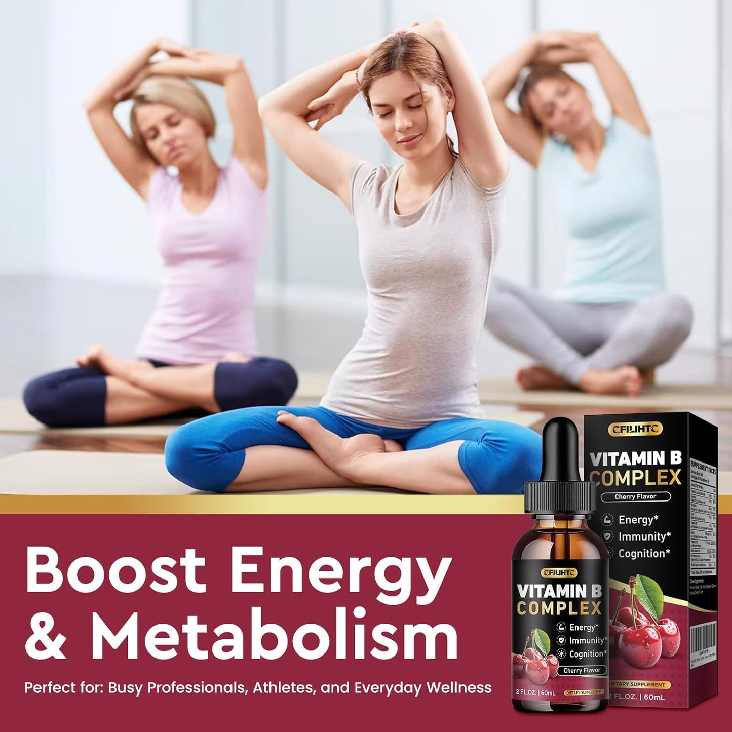 (2 Pack) Vitamin B Complex Liquid Drops, B Vitamins Complex Supplement with B1, B2, B3, B5 B6, B7, B9 & Methyl B12 Drops for Adults & Kids, Vegan, Cherry Flavor