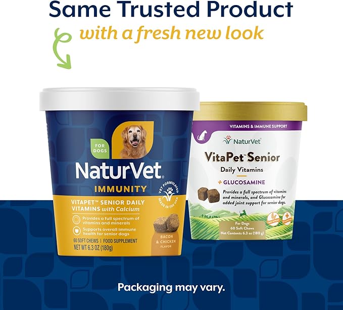 NaturVet VitaPet Senior Daily Vitamins Plus Glucosamine for Dogs, 60 ct Soft Chews, Made in The USA with Globally Source Ingredients