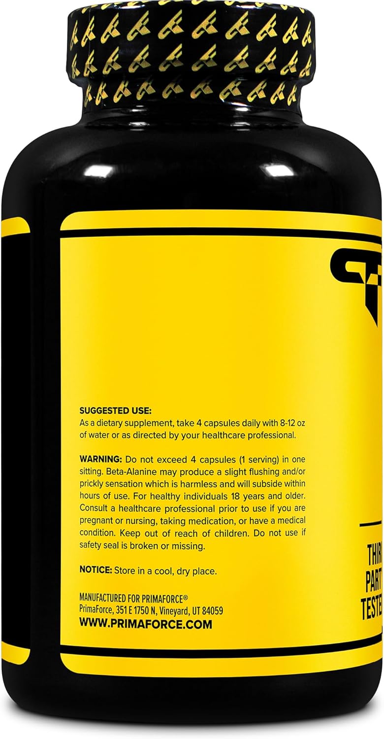 Primaforce Beta Alanine Capsules 3,400mg, 180 Capsules (45 Servings) - Potent Beta-Alanine Supplement