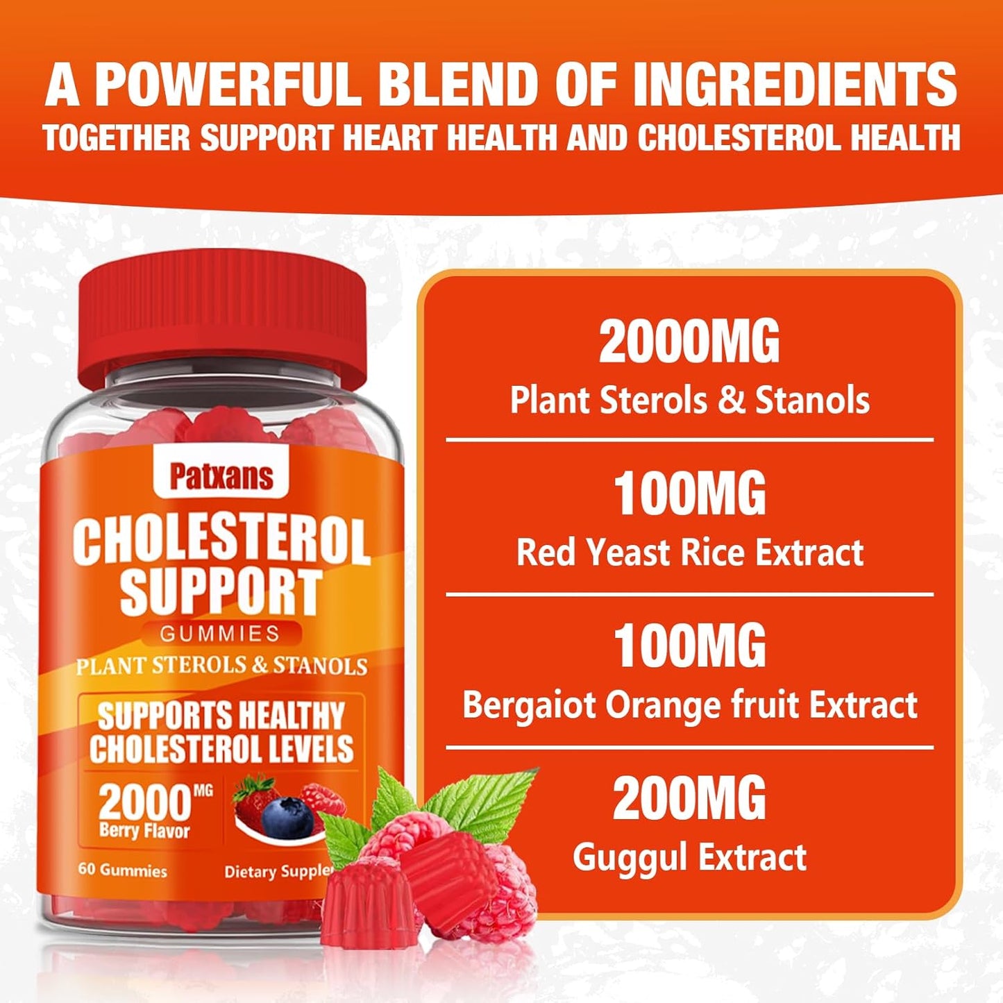 1 Pack Cholesterol Support Gummies, Containing 2000MG of Plant Sterols & Sterols, Cholesterol Complex Gummies, Support Healthy Cholesterol Levels, Energy Support, Mixed Berry Flavor, 60 Counts