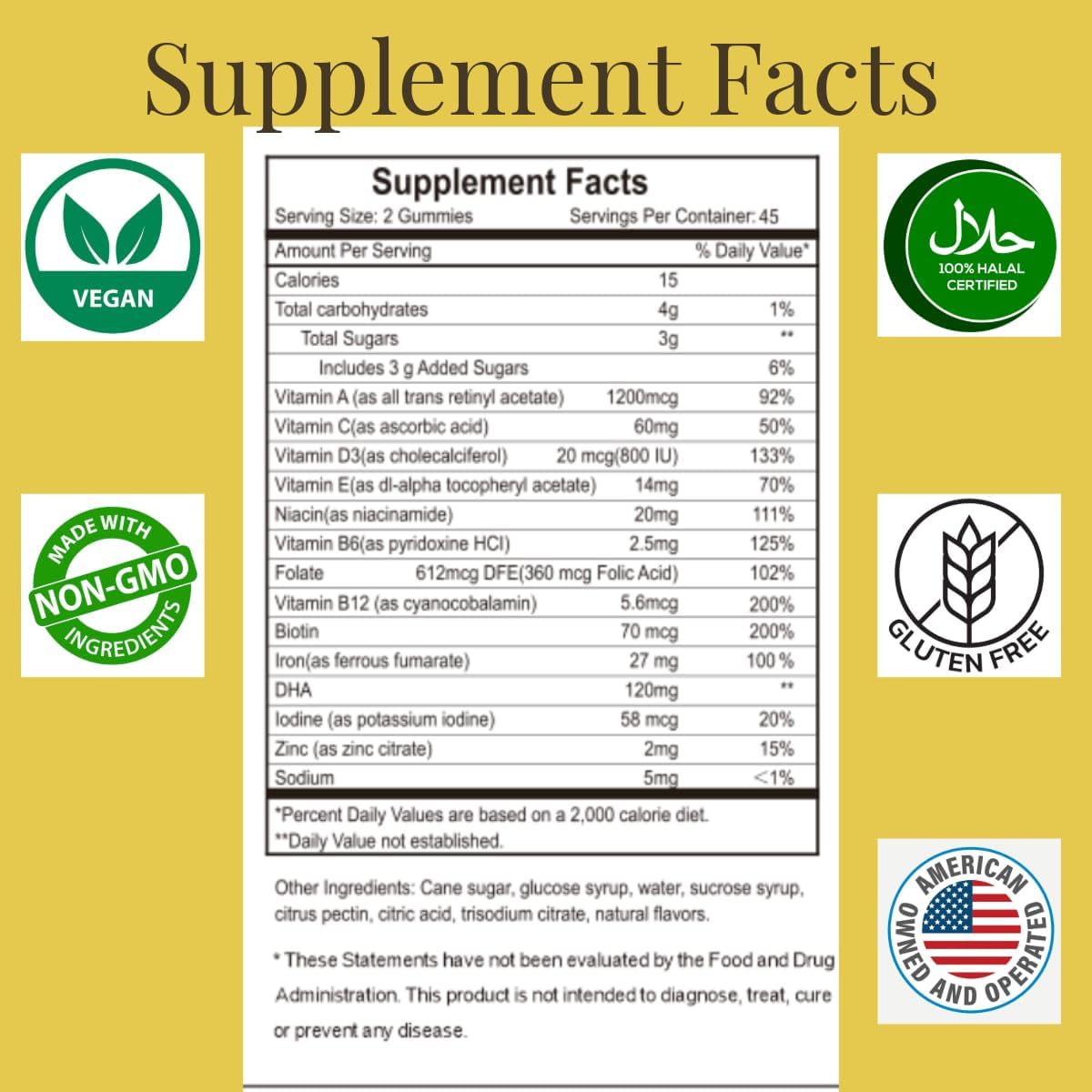 Prenatal Vitamin Gummies for Women | & Postnatal | Vegan, Halal, Gelatin Free | with Folate, Iron & Biotin | Supports Pregnancy, Postpartum Energy & Hair Health