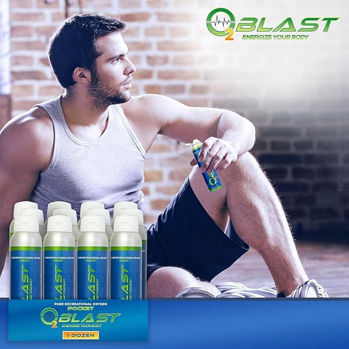 O2 Blast - Pure Oxygen Supplement - Filled with 99.99% Pure Oxygen to Support Fast Recovery, Increase Stamina & Enhance Focus for High Altitude and Action Sports, 4L Portable Can Flip-Top Cap, 12-Pack