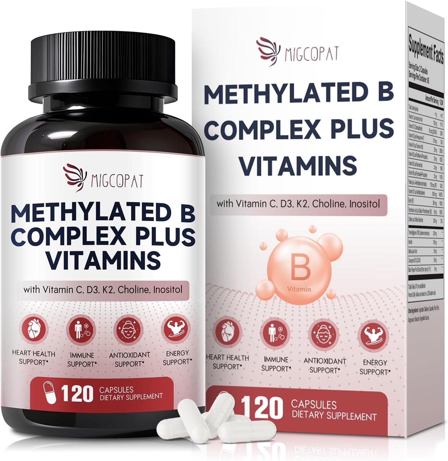 16-in-1 Methylated Multivitamin Plus, Methylated B Complex with Vitamin B12 & Methylfolate, B1-B7, CoQ10 & Alpha Lipoic Acid, Vitamin B Complex for Energy, Brain, Heart, Immunity &Antioxidant,120 Caps