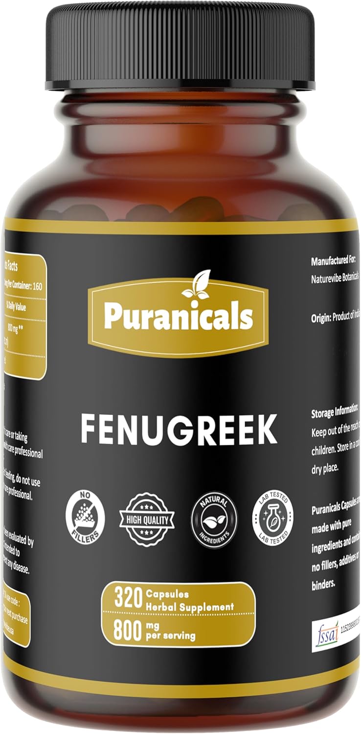 Fenugreek Premium 320 Capsules Non GMO and Gluten Free | Herbal Supplement | 800 mg Per Serving | Made with 100% Pure Herb Fenugreek Seed Powder (Trigonella foenum-graecum)