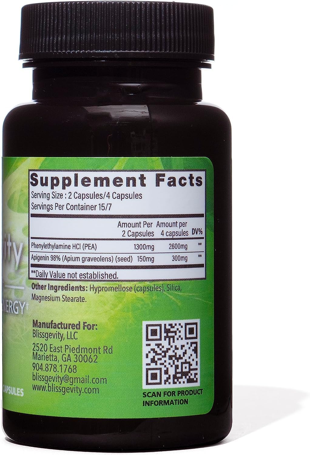 150mg Apigenin - Phenylethylamine - Mood Support Supplement - Promotes Euphoria, Focus, and Mental Clarity - Natural Stress Relief - Calm Support - Intimacy Enhancer - 60 Capsules