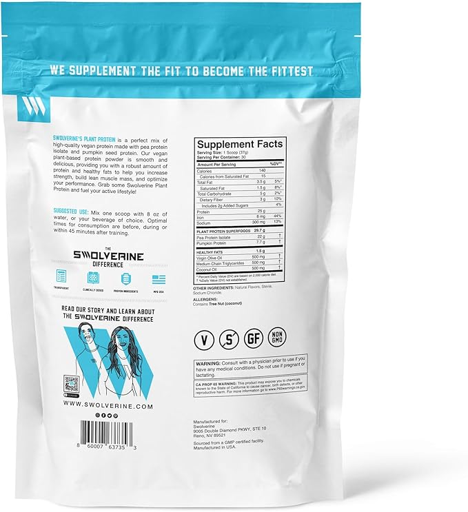 Swolverine Plant Protein | 100% Vegan, Plant-Based Protein Powder, Pea Protein Isolate, Pumpkin Seed Protein, 22G Protein, 30 Servings Chocolate Cake Flavor (Chocolate Cake)
