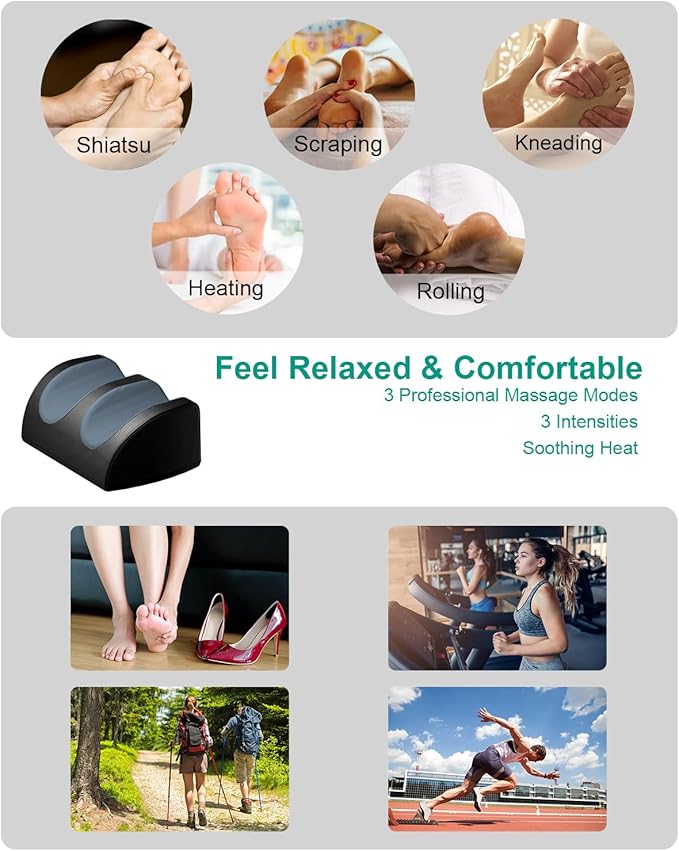 Foot Massager with Heat and Foot Massage, Electric Foot Massager with Cord Remote Control, Birthday Gifts for Mom and Dad (Black - Corded Electric)