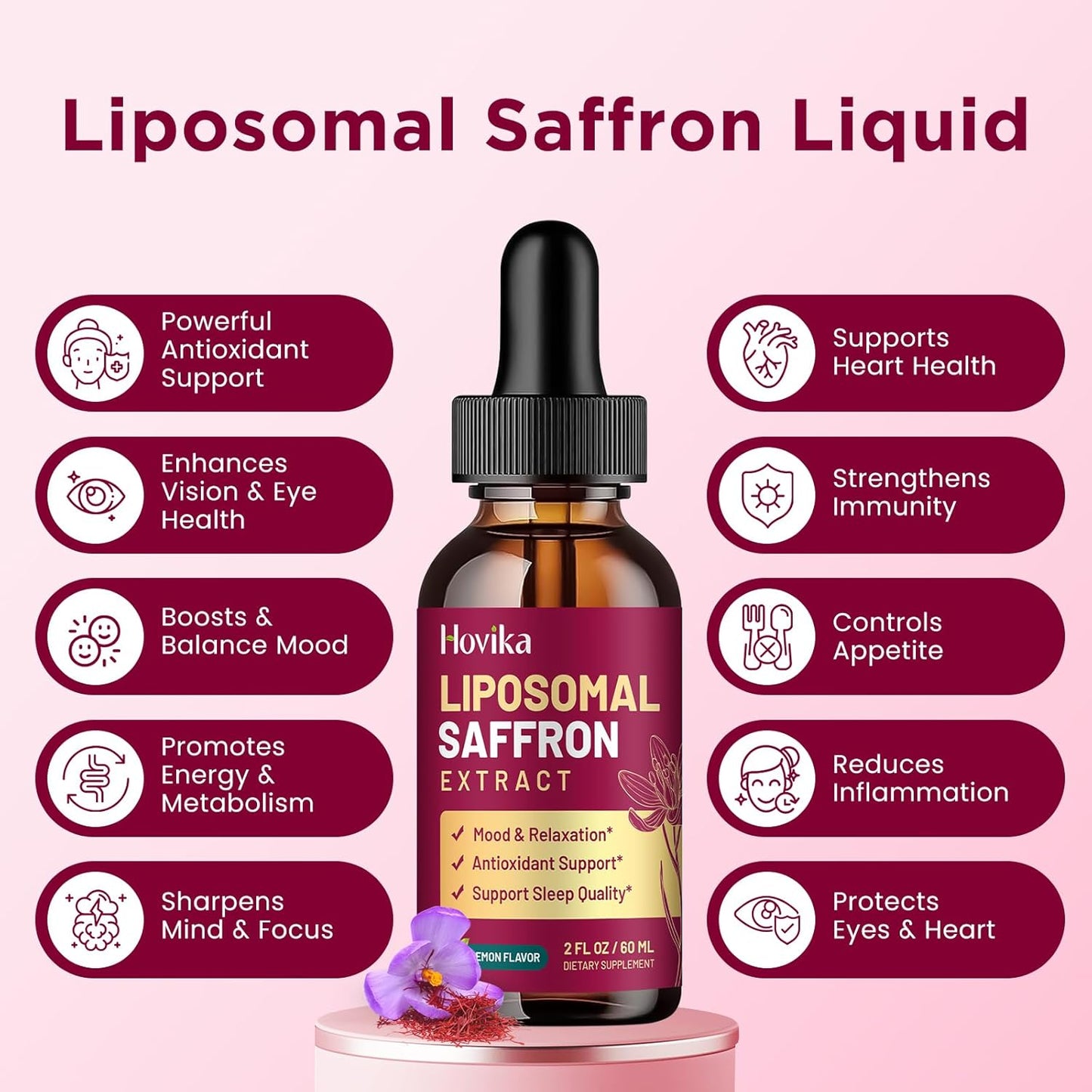 2 Pack Liposomal Saffron Supplements - 88.5mg Saffron Extract Liquid Drops with L-Theanine, Chamomile, Vitamin C, B6, B12 & D3 for Antioxidant, Immune, Mood, Energy, Focus & Sleep - Lemon Flavor