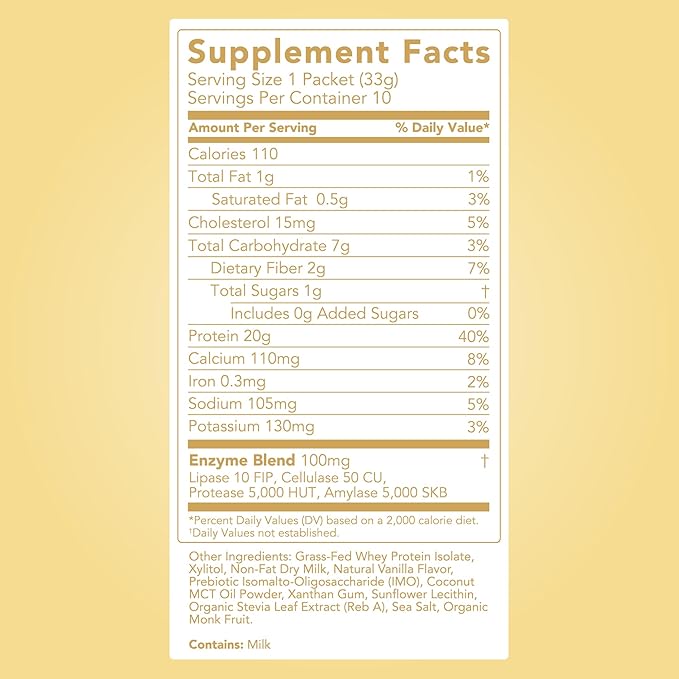 Clean Simple Eats Whey Protein Powder, Simply Vanilla Flavor Naturally Sweetened, 100% Grass Fed Protein Powder with Digestive Enzymes & No Artificial Ingredients, Gluten Free, 10 Stick Packs