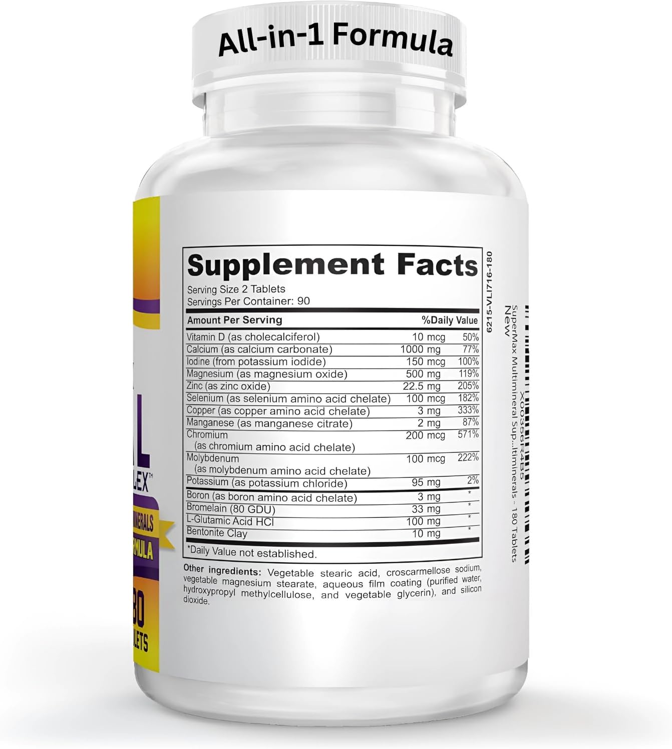 3-Month Multimineral Supplement (Iron Free) Natural Multiminerals | High-Potency Multi Mineral Supplements (15-in-1) Blended Minerals Formula | Mineral Complex | 90-Day Bulk Supply | 180 Tablets