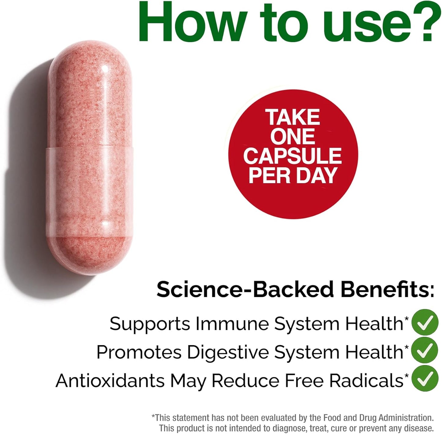 1000mg Immune Support Capsules Made with 25 Organic Fruits and Vegetables, Strong Immunity Boosters with Vitamins A, C, D3, and Zinc, 60 Count