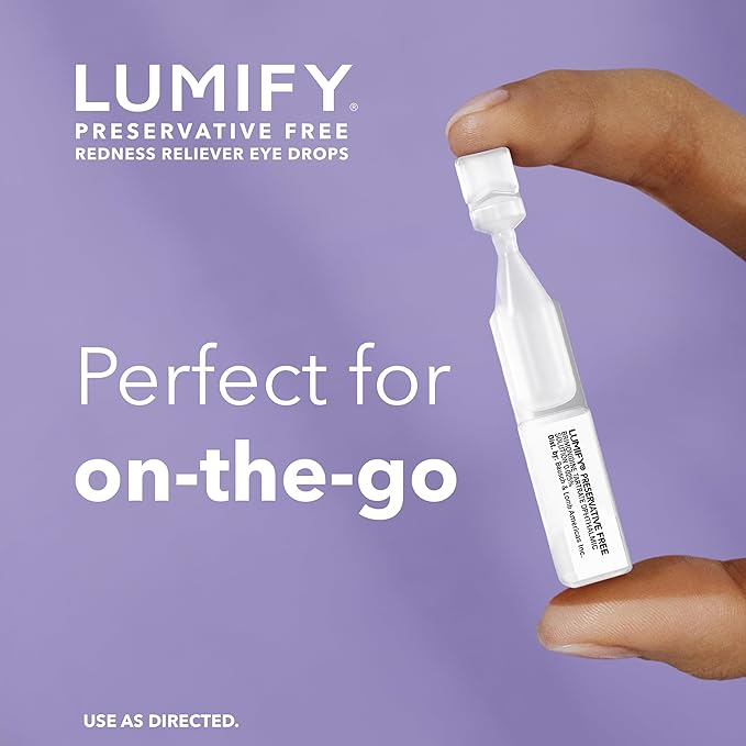 LUMIFY Preservative Free Eye Drops for Red Eyes, Redness Reliever for Sensitive Eye, Brighter and Whiter Looking Eyes, Works in 1 Minute & Lasts Up to 8 Hours, 20 Single-Use Vials
