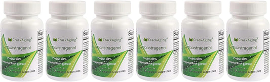 Crackaging Super-Absorption Cycloastragenol 98% 25mg/Cap, 180 Caps in 6 Bottles Anti-Aging reactivate & DNA Cell Telomerase Supplements Strength Faction Longevity Classic