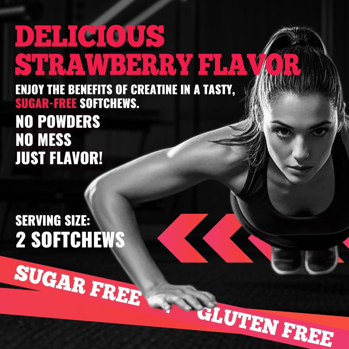 Creatine Monohydrate Chews (5g) – Pre-Workout Energy & Muscle Growth Support for Men & Women | Strawberry Electrolyte Gummies (60 Count)