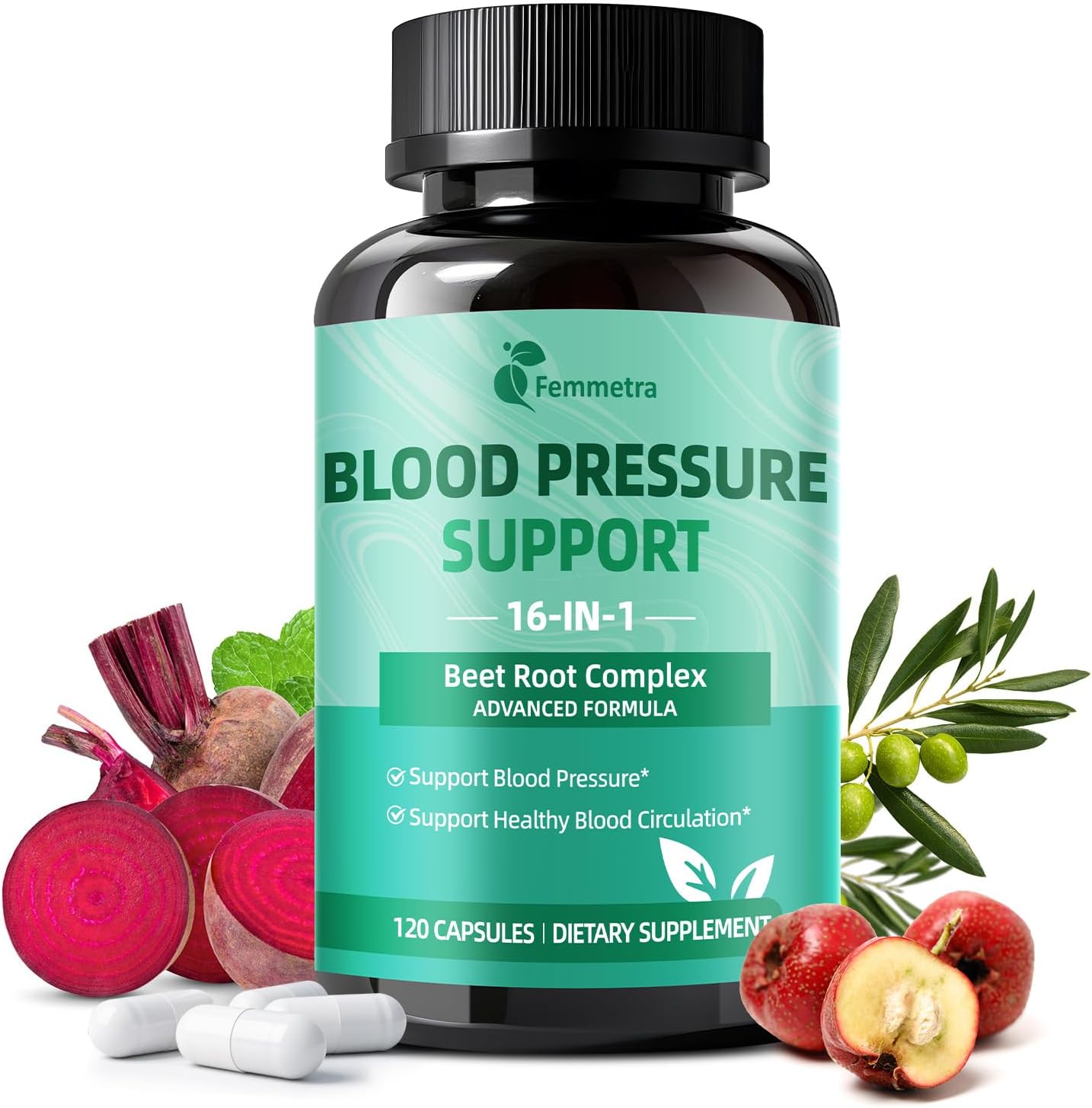 16-in-1 Beet Root Capsules - 500mg Beetroot Powder for Healthy Blood Circulation & Heart Healthy Energy Support - Beet Supplement Blood Pressure Support, Non-GMO, Gluten Free - 120 Vegan Capsules