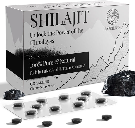 30,000 MG Shilajit Tablets, 100% Shilajit Pure Himalayan Organic, Shilajit for Men and Women Rich in Fulvic Acid & 85+ Trace Minerals, Shilajit Supplement for Energy & Immune System, 60 Count