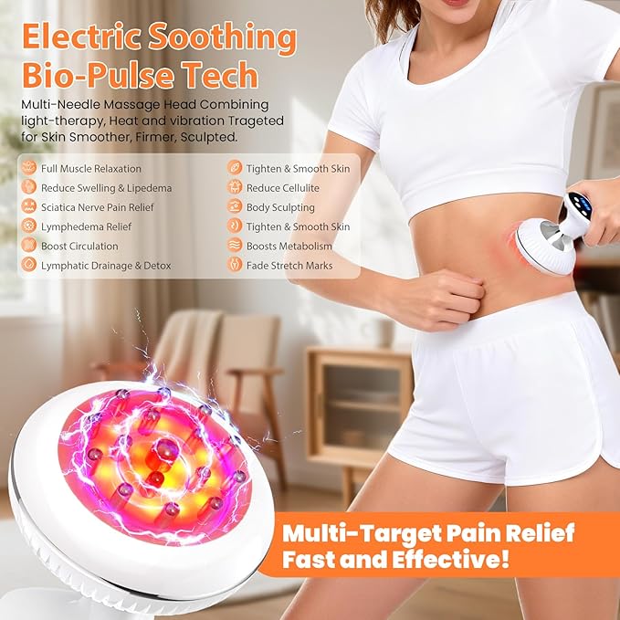 Lymphatic Drainage Massager, Anti-Cellulite Massager For Body Cellulite and Thigh & Belly Stretch Marks Reduction, Handheld Massage tools for lymphedema & lipedema, Sciatica Nerve pain relief Devices