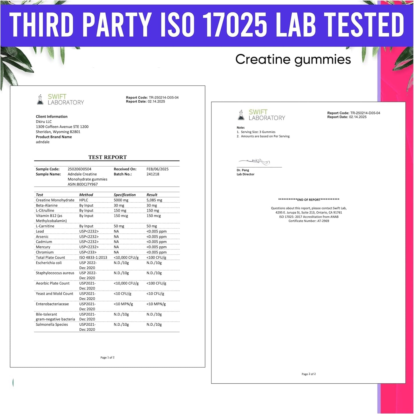 Adndale Creatine Monohydrate Gummies for Men & Women, 5000mg per Serving Creatine Supplement with Beta-Alanine, L-Citrulline & B12 - Supports Strength and Energy - 75 Vegan Gummies, Sugar-Free