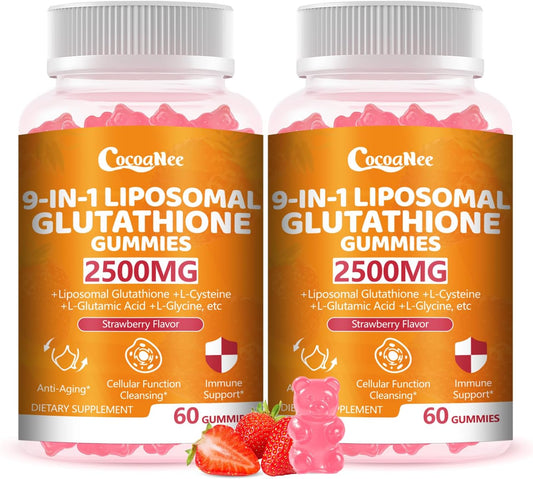 2 Packs 2500MG Liposome Glutathione Gummies, Composite L-Cysteine, L-Glycine Synergies, Collocation Milk Thistle Protect Liver, Increas 98% Absorption Rate, Whitening Skin Antioxidant Anti-Aging