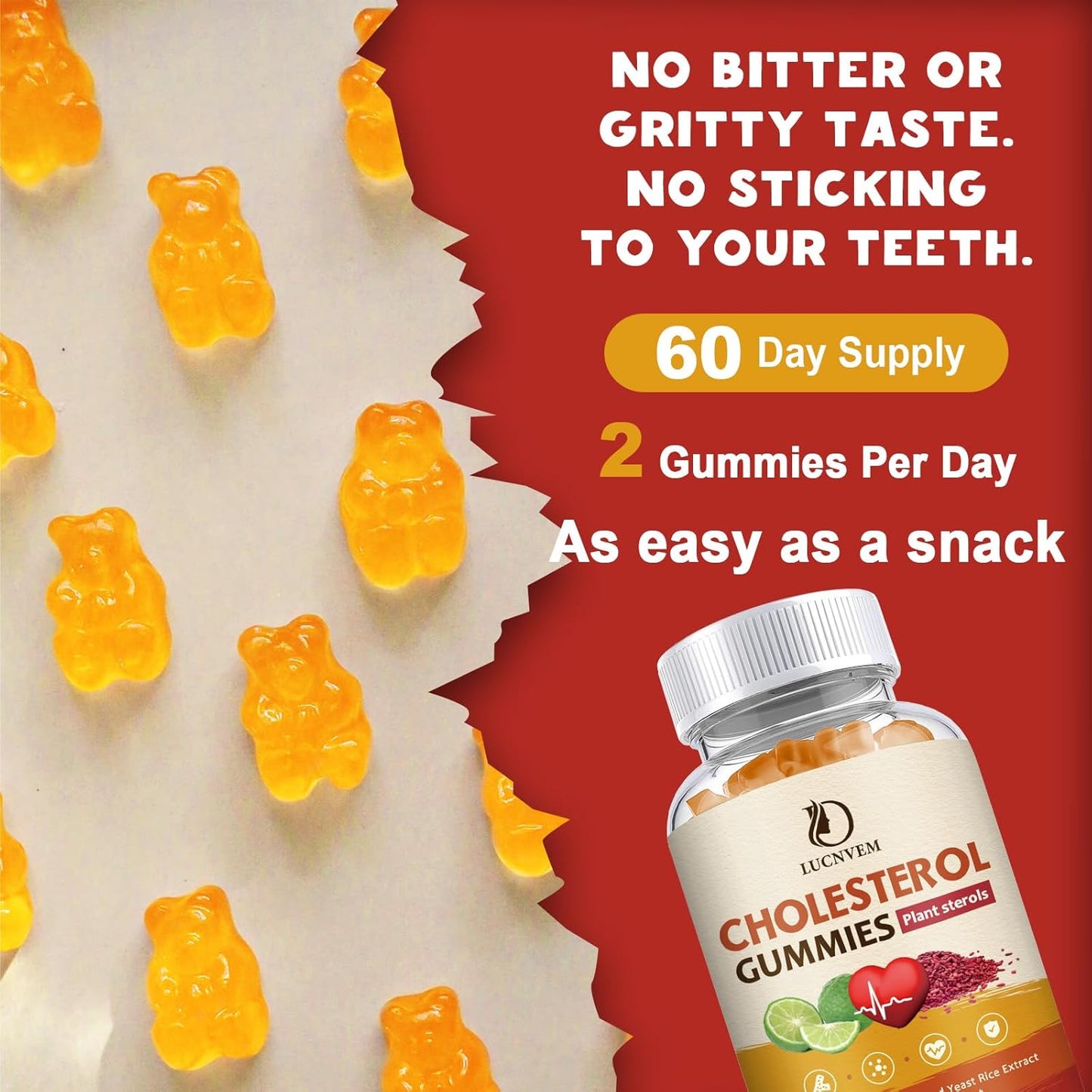 (2 Pack) Cholesterol Supplements Gummies for Cholesterol Healthy, Plant Sterols & Stanols, Red Yeast Rice, Citrus Bergamot Complex for Cholesterol, Maintain Healthy Cholesterol Levels - 60 Day Supply