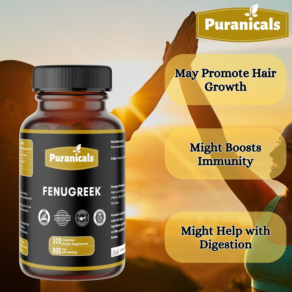 Fenugreek Premium 320 Capsules Non GMO and Gluten Free | Herbal Supplement | 800 mg Per Serving | Made with 100% Pure Herb Fenugreek Seed Powder (Trigonella foenum-graecum)