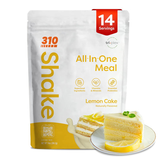 310 Nutrition All-In-One Meal Replacement Shake Powder - Plant-Based Protein Smoothie Blend w/ High Fiber, Probiotics & Adaptogens - Low Carb, Vegan, Keto & Paleo Friendly - Lemon Cake - 14 Servings
