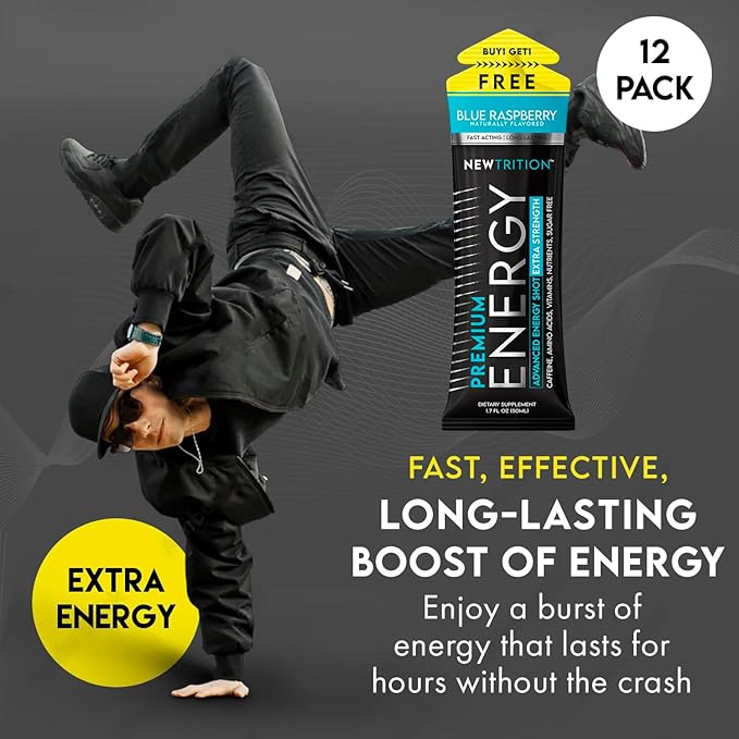 NewTrition® Extra Strength Energy Shots 1.7 fl oz - 250mg Caffeine with B Vitamins & Amino Acids, Sugar-Free Zero Calorie Vitamin Energy Drink for Focus & Endurance (Pack of 12, 4 Flavors - Mixed 1)