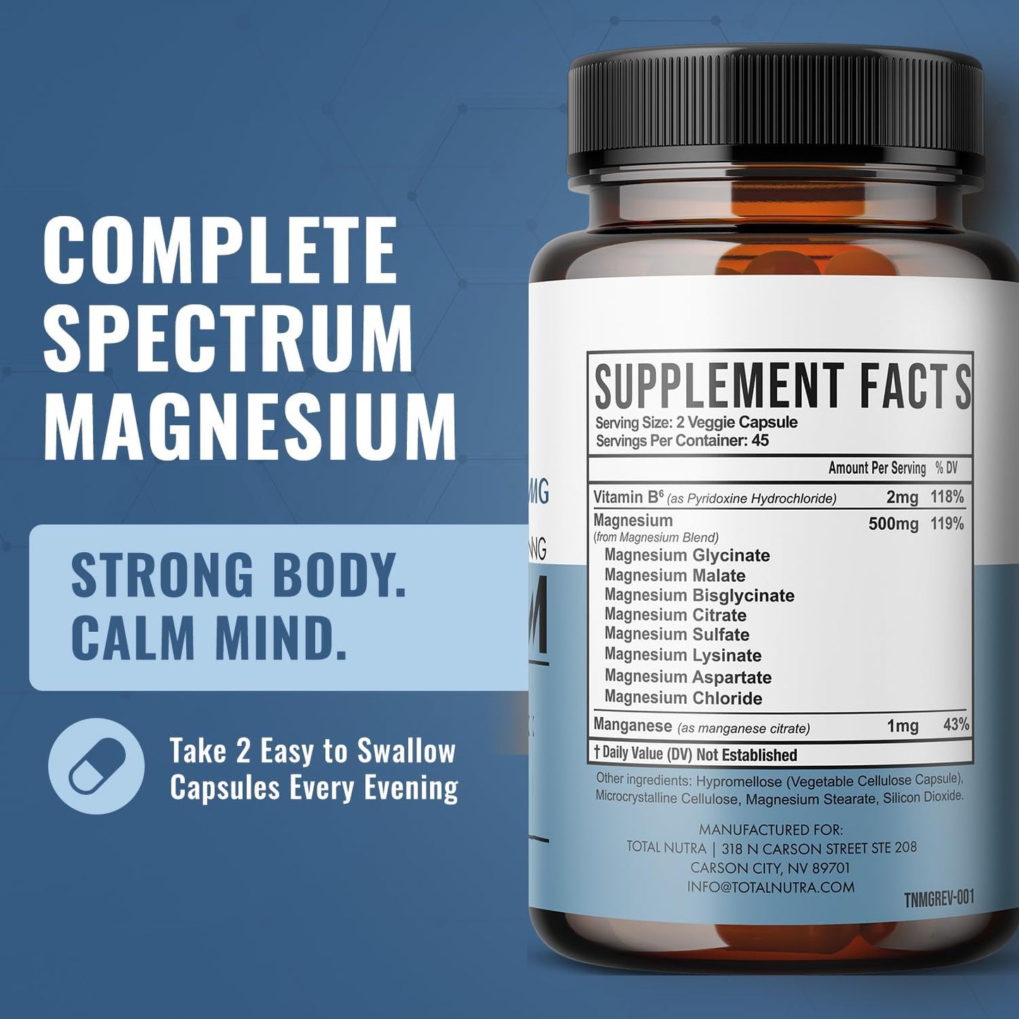 10-in-1 Magnesium Supplement 500 mg | High Absorption Magnesium Complex with Mag Glycinate, Citrate, Vitamin B6 Magnesium for Sleep, Muscle, Bone & Heart Health, Vegan & Gluten-Free, 45 Day Supply