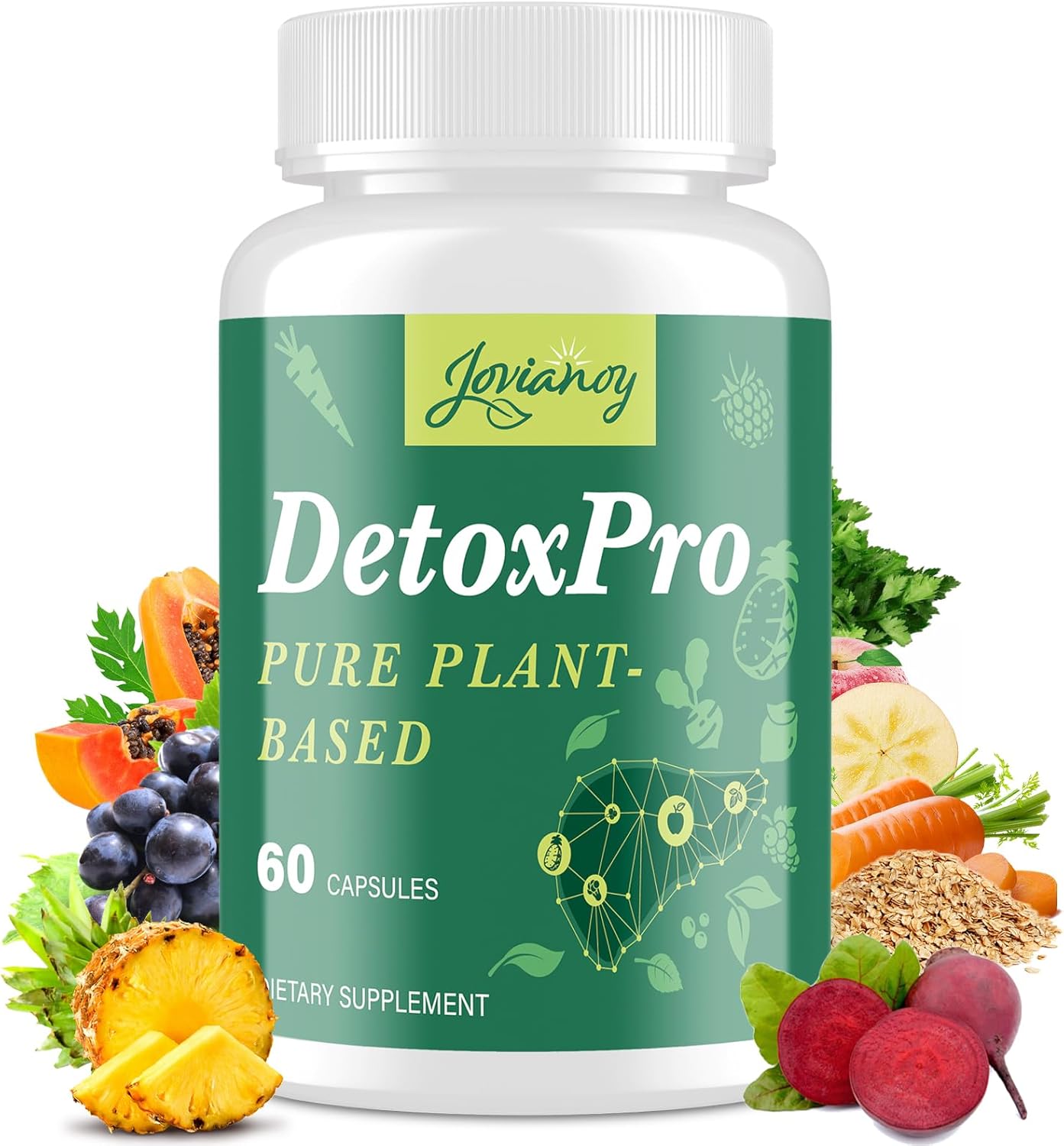 1000 MG Detox & Cleanse Capsules, 26-in-1 Plant-Based Formula for Detoxification, Detox Supplement for Women & Men, Natural Trace Binder, Liver, Antioxidant & Digestive Function, Vegan, 60 Counts