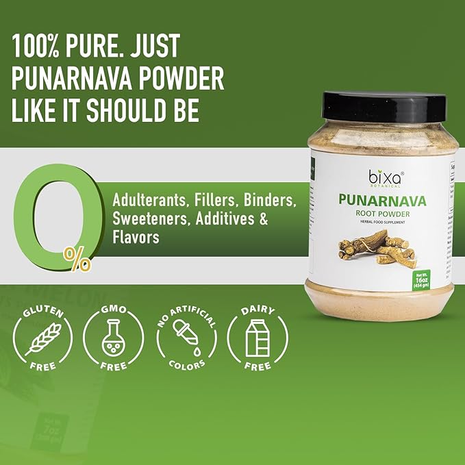 bixa BOTANICAL Punarnava Powder, Boerhavia Diffusa – Supports Kidney Detox and Liver Health – Steam Treated, Vegan, Non-GMO, 100% Pure Ayurvedic Herbal Supplement, 16 Oz