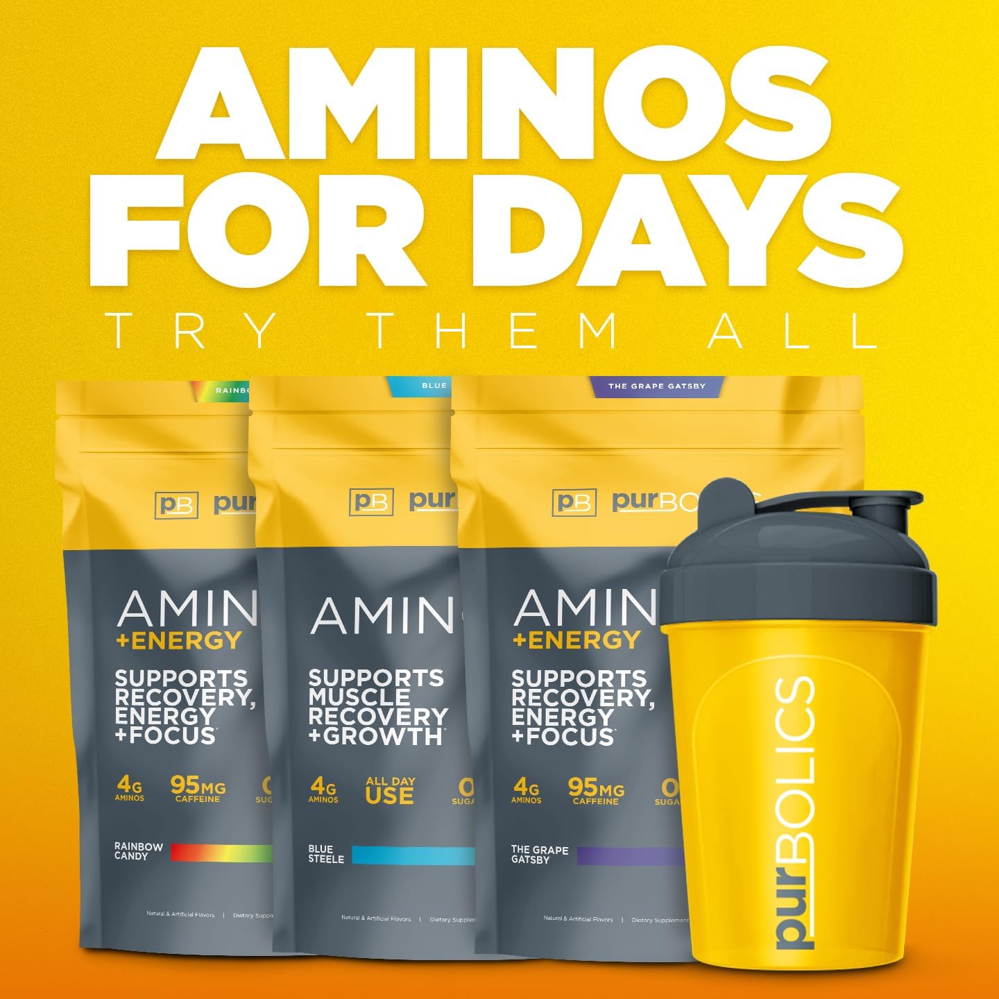 Aminos | 4g of Free-Form Amino Acids, Beta-Alanine, 0 Calories & 60 Servings (Rainbow Candy)