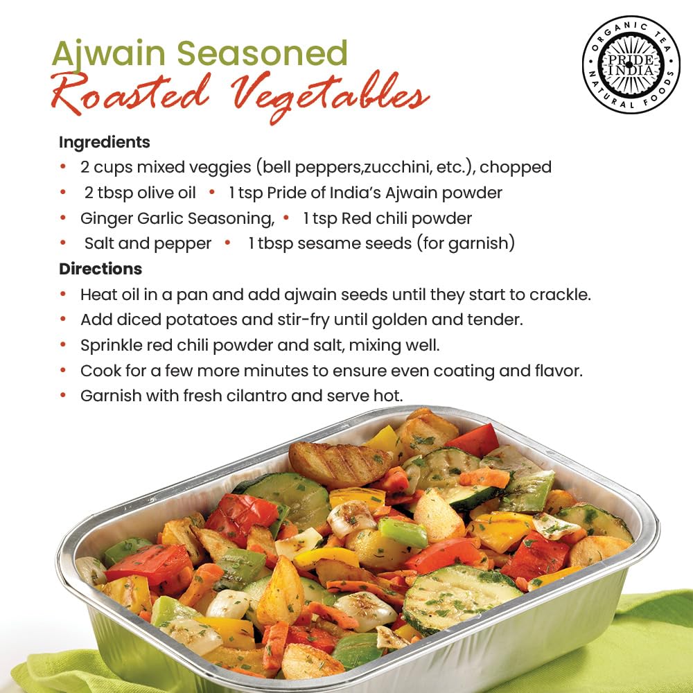 Pride of India – Ajwain Seed Powder – Gourmet Indian Spice – Made from Fresh Carom Seeds – Rich in Nutrients – Aromatic & Flavorful – Easy to Use - 8oz. Medium Dual Sifter Jar