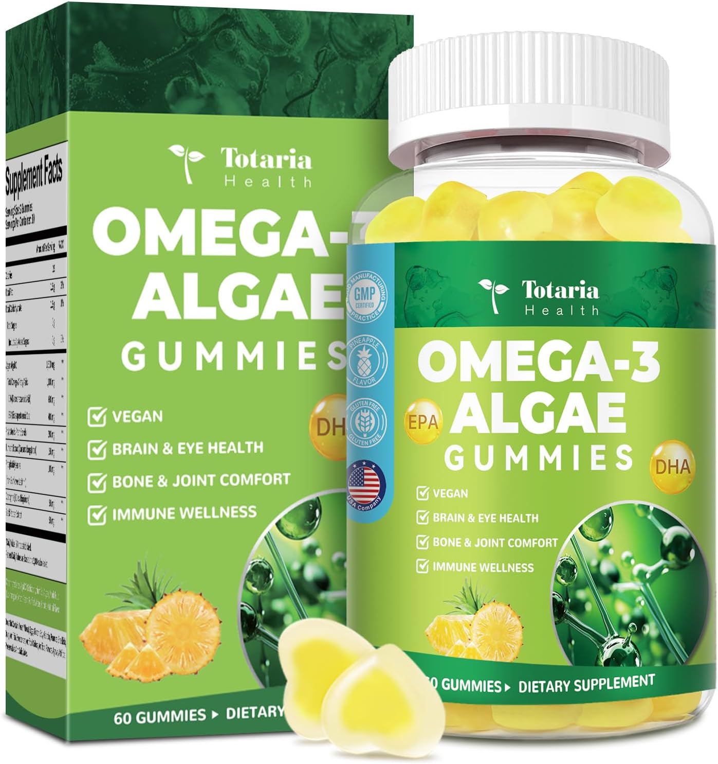 10-in-1 Vegan Omega-3 Gummies 1500mg with DHA 600mg, EPA 400mg, Phytosterols, Turmeric, CoQ10, Phosphatidylserine, Monk Fruit, Algae Omega 3 Supplement Fish Oil Alternative for Adults & Teens - 60 Cts